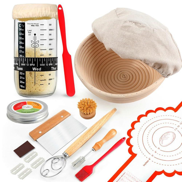 Joyyy Sourdough Starter Kit, Banneton Bread Proofing Basket, 8.5Inch Proofing Basket for Baking, Banneton Bread Baking Gift Set, Sourdough Bread Baking Supplies (Black)