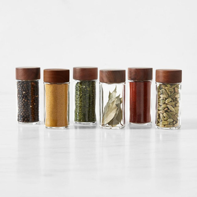 Hold Everything Slim Spice Jars, Walnut Finish, Set of 6