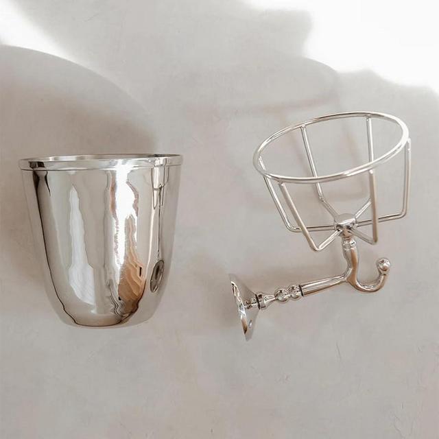 Opal Wall Vessel, Wall Mounted Brass Container Vase, Multi-Function Hanging Organizer for Home, Artificial Plants, Outdoor, Mail Organize, Spring Summer Decoration Silver