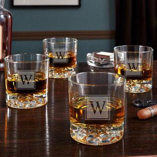 Fairbanks Block Monogram Whiskey Glasses, Set of 4