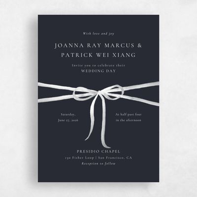 Ebony, Black Wedding Invitation - Brunate Portrait