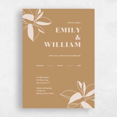 Beige Floral Wedding Invitation - Hernando Classic