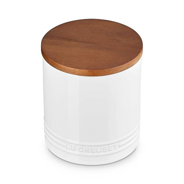 Le Creuset Signature Salt Cellar and Storage Canister with Wood Lid, 1.2 qt., White