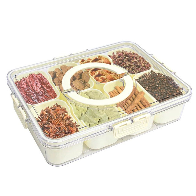 Yuroochii Divided Serving Tray with Lids& Removable, Snack Fruit Tray, 8 Compartment Square Food Storage Lunch Organizer, Food Storage Lunch Storage Box for Vegetarian Candy Snack Party Appetizer Tray