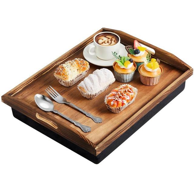 Tioncy Bamboo Lap Tray with Detachable Pillow 16.9'' x 13'' Lap Desk with Cushion Lap Trays for Adults Eating in Recliner Breakfast Bed Tray Serving Tray with Handles (Burn Color, 1 Piece)