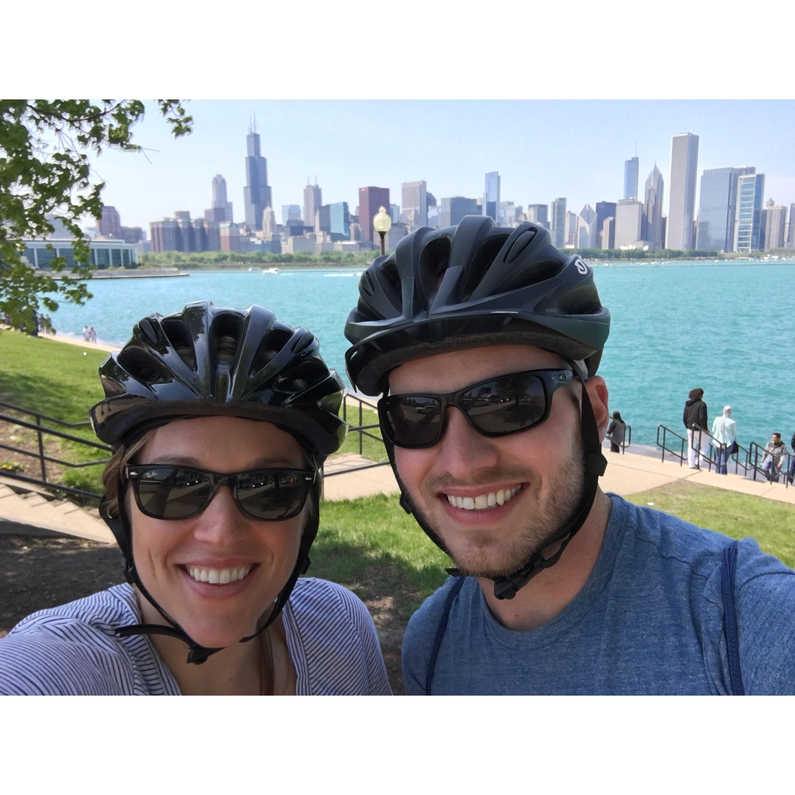 (May 2016) We've biked all over Chicago, especially during our first summer of dating. Jake quickly learned that Sarah doesn't play around when it comes to wearing helmets.