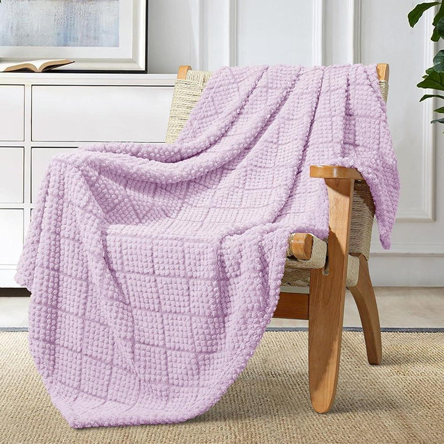 Whale Flotilla Fuzzy Fleece Throw Blanket for Couch, Bed, Soft Fluffy Jacquard Waffle Blankets for All Season, Lightweight and Warm, 50x60 Inch, Lilac