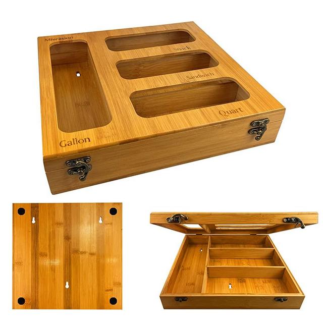 Miwasion Ziplock Bag Storage Organizer,Bamboo Food Storage Bag Organizer,Suitable for Kitchen Drawers Compatible with Bags of Various Sizes Suchas Gallon Quart,Sandwich,Snack