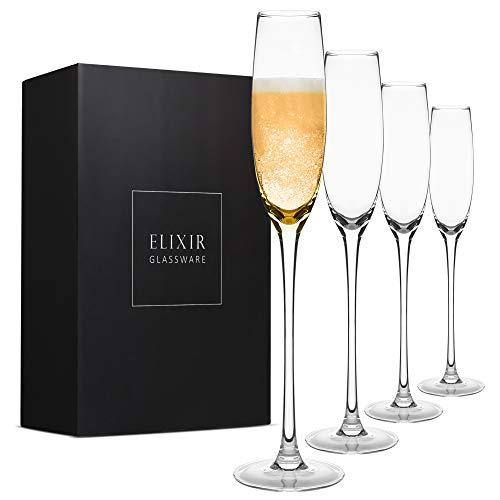 Crystal Champagne Flutes – Elegant Champagne Glasses, Hand Blown – Set of 4 Modern Champagne Flutes, 100% Lead Free Premium Crystal – Gift for Wedding, Anniversary, Christmas – 5oz, Clear