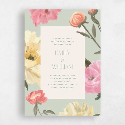 Grassy Sage, Green Wedding Invitation - Ashling Portrait