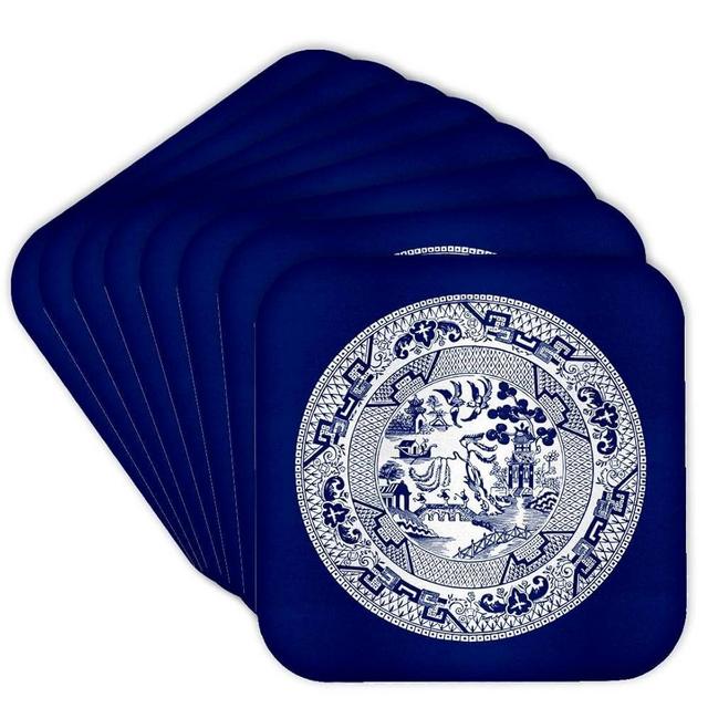 3dRose Willow Pattern in Delft Blue and White - Soft Coasters, Set of 8 (CST_220439_2)