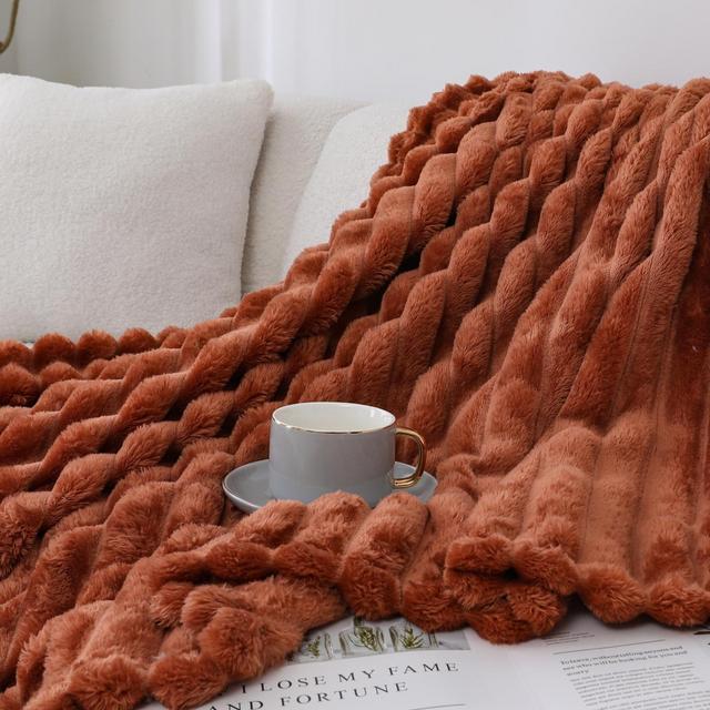 Kate Aurora Modern Lux Ultra Soft & Plush Ribbed Accent Throw Blanket - 50 in. W x 60 in. L - Pumpkin