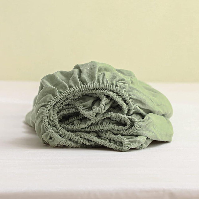 Simple&Opulence Premium 100% Linen Fitted Sheet (1 Piece) King Size Mattress Cover, 14''Deep Pocket Natural Belgian Flax Bottom Sheet - Sage Green