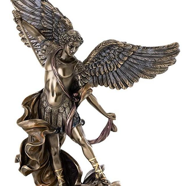 Top Collection Archangel St. Michael Statue - Michael Archangel of Heaven Defeating Lucifer in Premium Cold-Cast Bronze - 14.5-Inch Collectible Angel Figurine