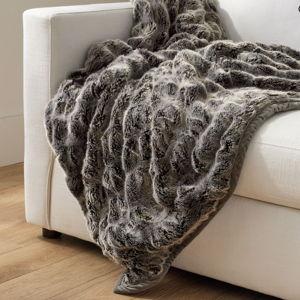 Faux Fur Ruched Throw Grey Ombre