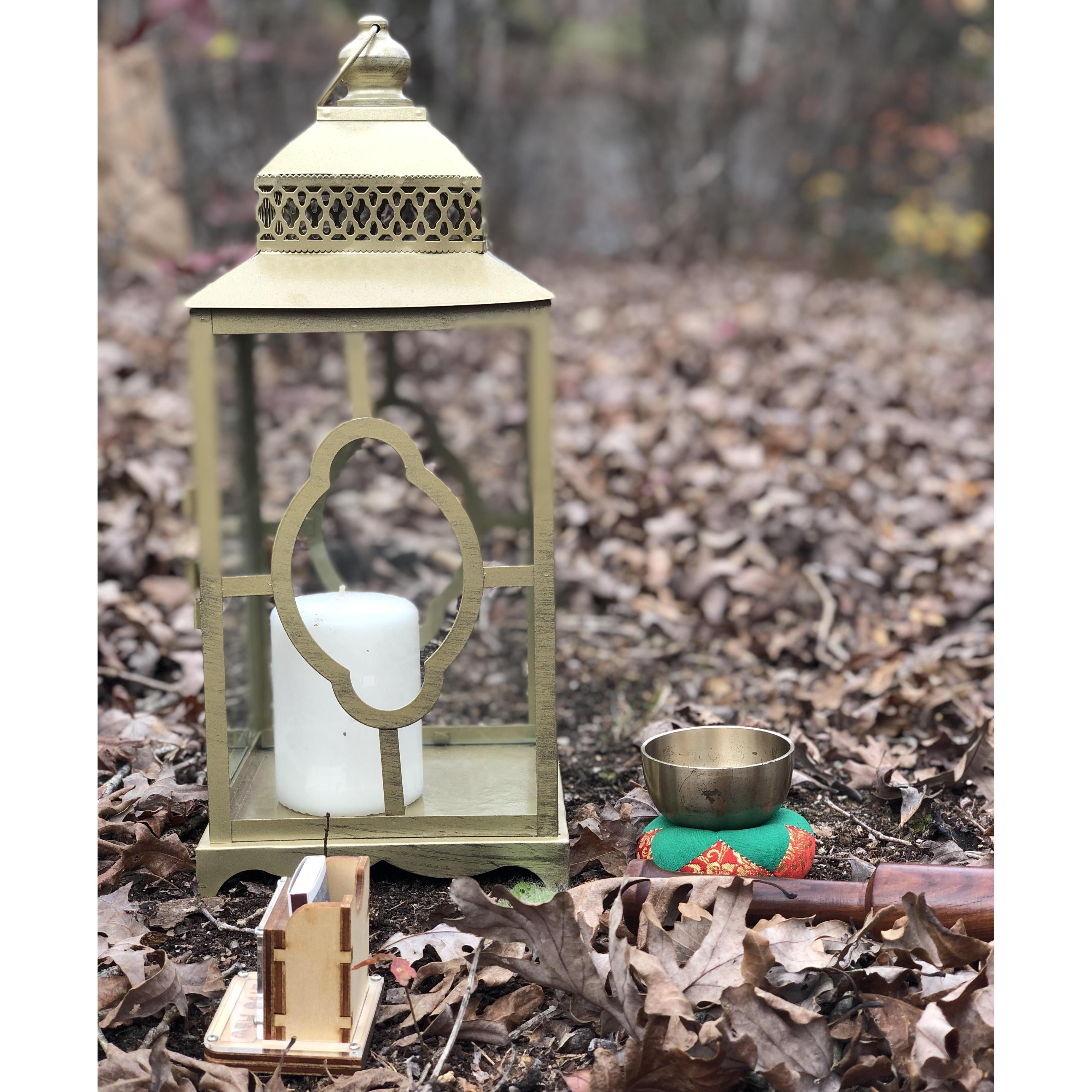 We rang the meditation bowl and lit two candles in two lanterns to bring in the energy and presence of all of our friends and family who couldn't be with us and for those who are no longer with us.