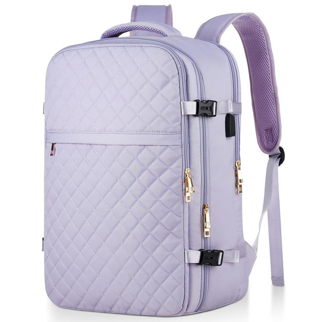 MOMUVO Large Travel Backpack Women, Flight Approved Carry On Backpack, Water Resistant Anti-Theft Large Casual Daypack Fit 17 Inch Laptop with USB Charging Port, Purple