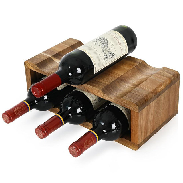 Jotboom Acacia Wine Racks Countertop,Wooden 6 Bottle Wine Rack,Wine Bottle Holder for Inside Cabinet,Freestanding Small Wine Organizer Rack for Home Décor and Wine Gifts
