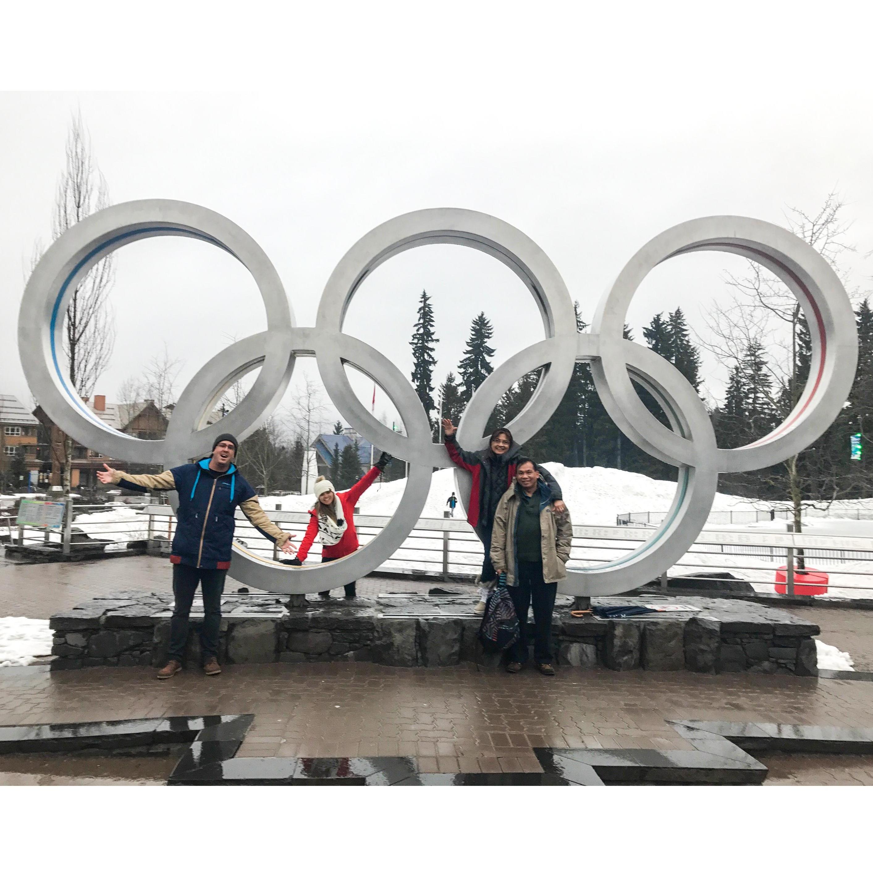 At the Olympic Plaza in Whistler, Canada with Amber's parents (Ed & Rose)