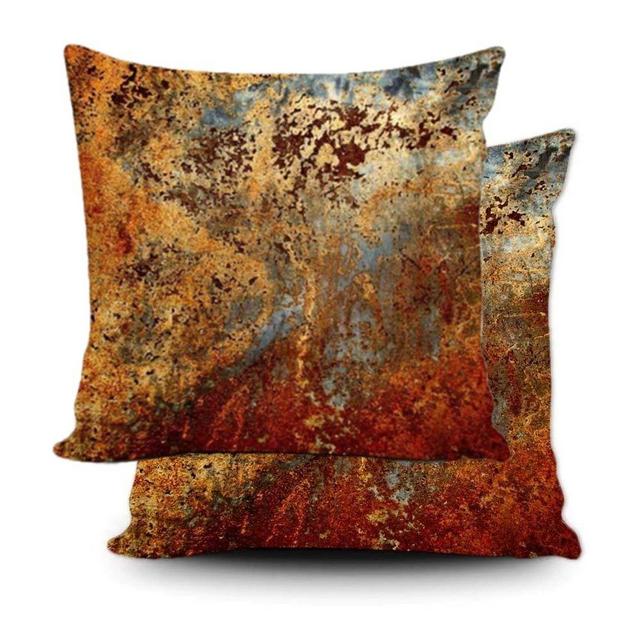 Set of 2 Throw Pillow Covers Brown Rust Colorful Metal Rusty Steel Iron Structure Wall Door Decorative Cushion Case Two Sides Print Pillowcase 18 x 18 Inch