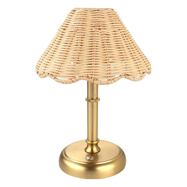 Folux Mini Cordless Boho Rattan Table lamp, 5200-mAh Rechargeable Battery, 3-Level Brightness Dimmable, Build-in Integrated LED 320 Lumen Max, Rattan Shade, for Bedside Restaurant Dining Table