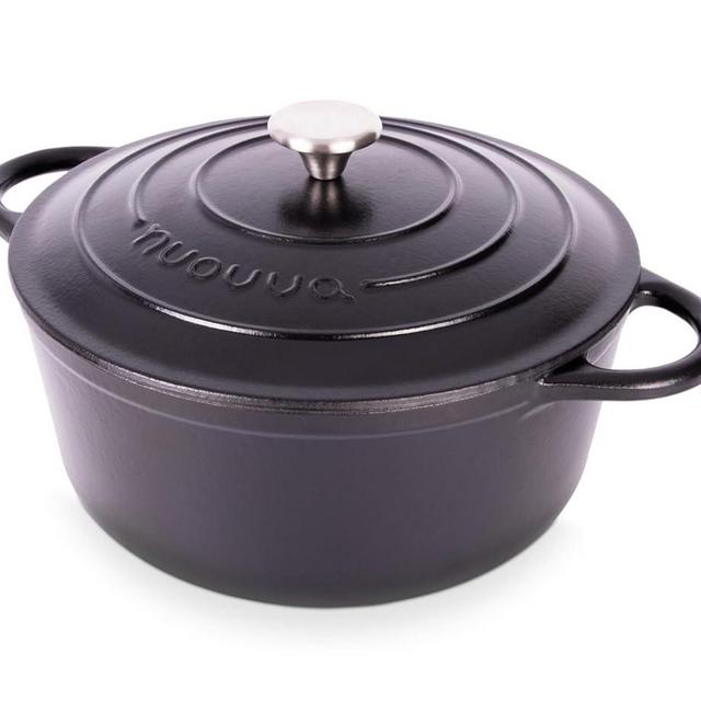 Cast Iron Dutch Oven with Lid – Non-Stick Ovenproof Enamelled Casserole Pot – Sturdy Dutch Oven Cookware – Black, 6.4-Quart, 28cm – by Nuovva