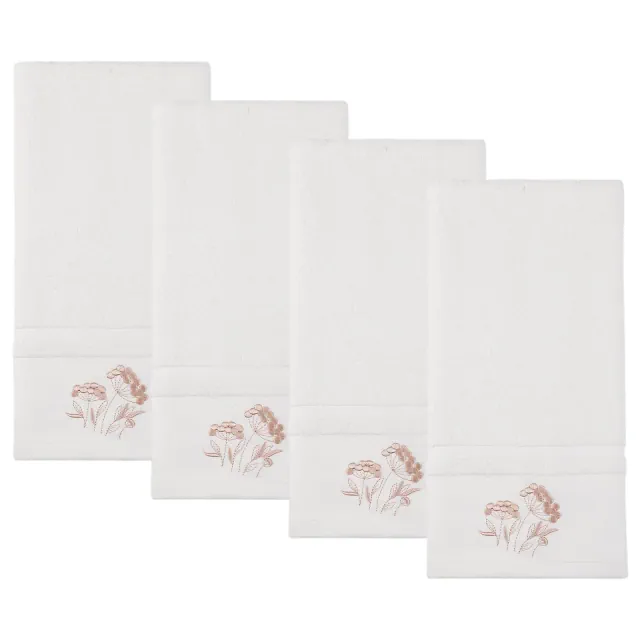 Floral Embroidered Hand Towels for Bathroom, Flowers Plant Soft Absorbent Hand Towel Set for Home Decor 4 Pack White