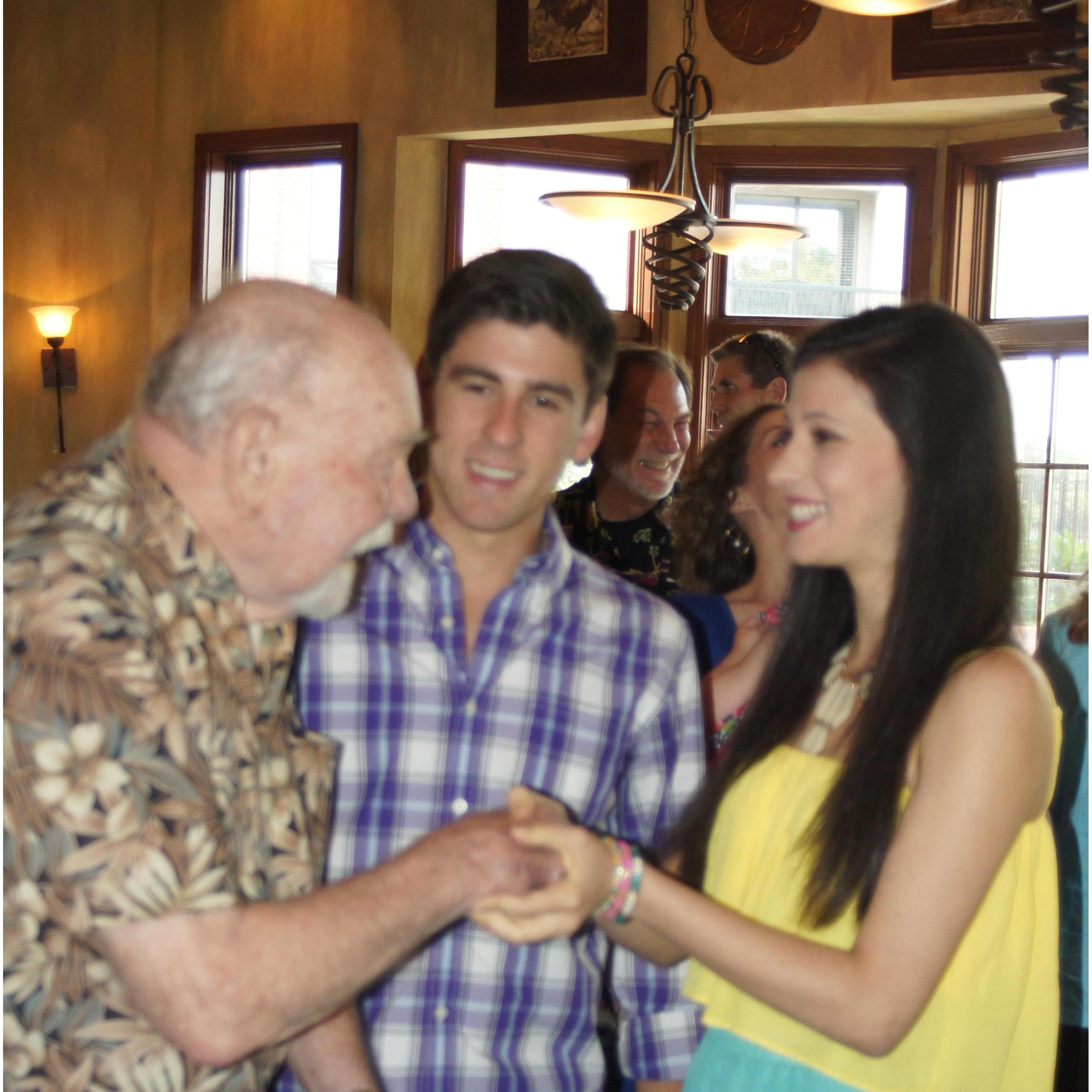 Miranda meeting Poppy on his 90th bday