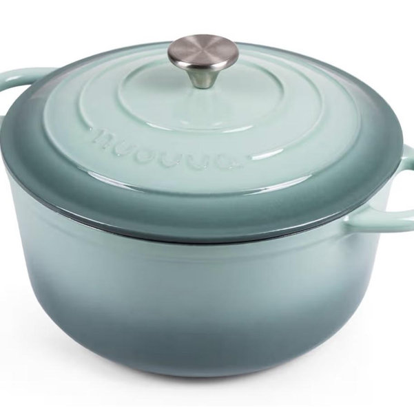 Nuovva Enamelled Cast Iron Dutch Oven Pot with Lid – 6.4 Quart Non Stick Casserole Pot – Sea Salt