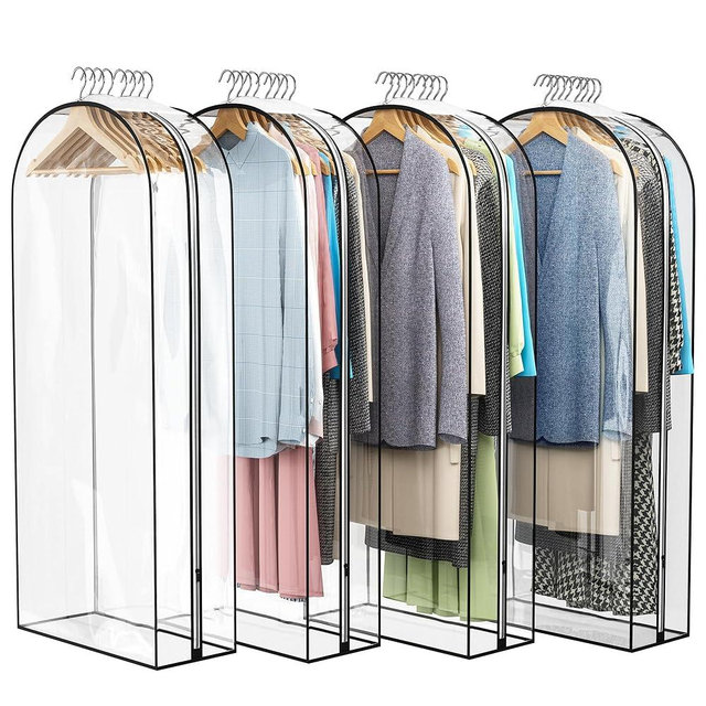 Liuoud Clear Garment Bag for Hanging Clothes 10” Gusseted, 50” Suit Bags for Open Closet Storage Plastic Clothes Cover for Coat, Dress, Shirts, Fur, Jacket, Wardrobe Protectors, 4 Pack
