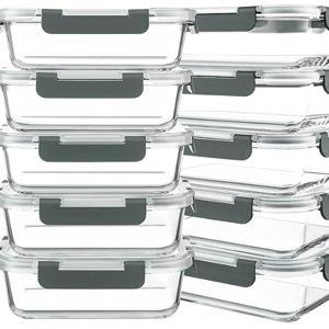 10 Packs 30 oz Glass Meal Prep Containers,Glass Food Storage Containers with Lids,Airtight Glass Lunch Bento Boxes,Microwave,Freezer and Dishwasher,Gray