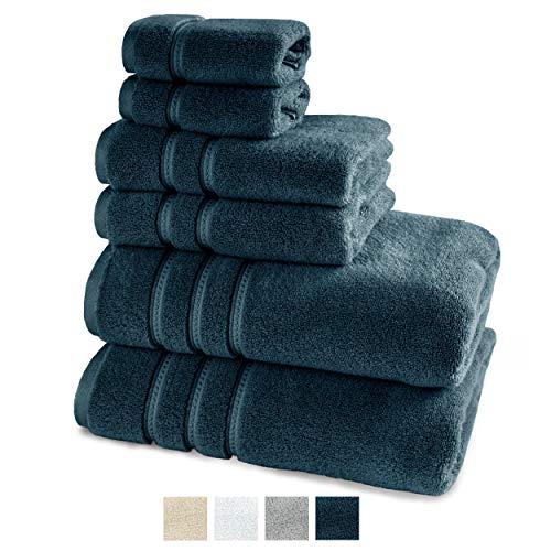 TRIDENT Luxury Hotel Collection, Extra Large Bath Towels, 100% Cotton, Zero Twist, 6 Piece Set -2 Bath, 2 Hand, 2 Washcloths, Super Soft, Extra Absorbent (Navy)