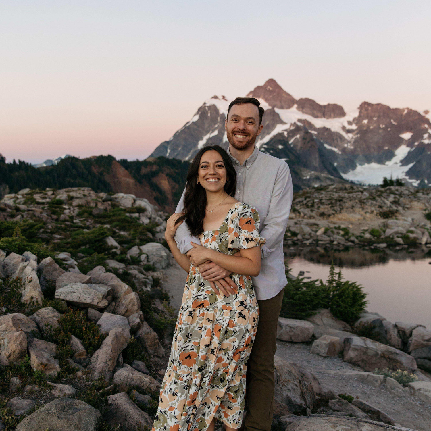 We took our engagement photos overlooking Mount Baker and Mount Shuksan, the very mountains that convinced us to move to Washington.