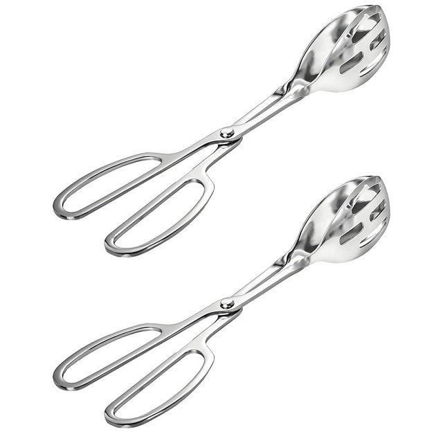 KBBYT Kitchen Tongs for Cooking for Buffet Party Catering - Stainless Steel Salad Tongs for Food Bread Cake Bake Dessert, 10-Inch Serving Tongs for Grill, Steak, Barbecue, Scissor Design (2 Pack)