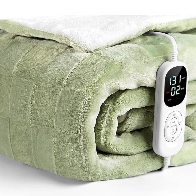 IUUI Heated Blanket Electric Throw Checkered- 50x60 Inches Soft Flannel Heating Blanket,Fast Heating Blanket 6 Heating Levels & 2 Hours Auto Off ETL Certification, Gifts for Women (Sage Green, Throw)