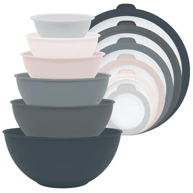 Gourmet Home Products 12 Piece Nested Polypropylene Mixing Bowl Food Storage Set with Lids - Outer Dark Blue