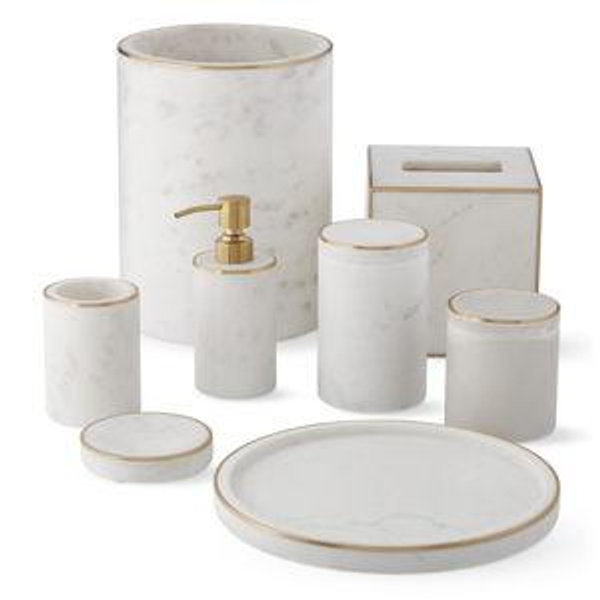 William Sonoma - White Marble and Brass Toothbrush Holder