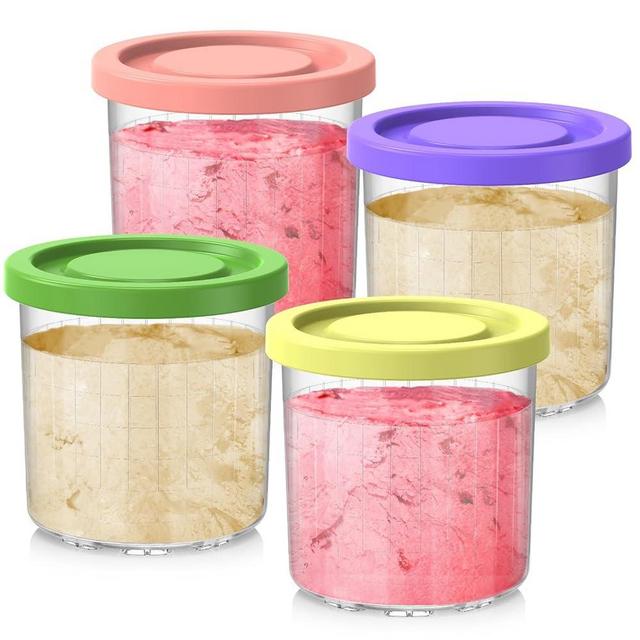Omnikit 16OZ Cups Replacement for Ninja Creami Pints and Lids 4 Pack, Compatible with NC299AMZ NC300s Series 7-in-1 Ice Cream Makers, Airtight Anti-slip Dishwasher Safe