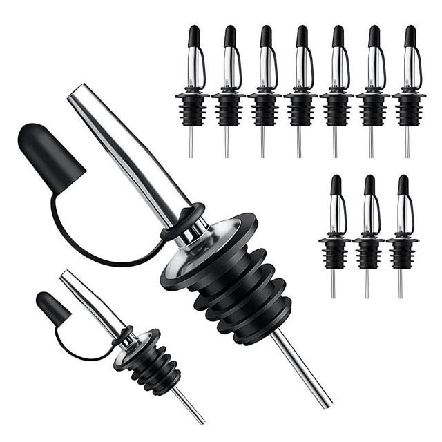 Pafusen 12 Pack Speed Pourers Spouts with Tapered, Liquor Pourers with Rubber Cap, Stainless Steel, Hygienic, Dishwasher Safe, Fits most Classic Bottle's Lip up to 3/4" (12)