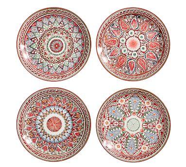 Mezze Salad Plate, Set of 4 - Red
