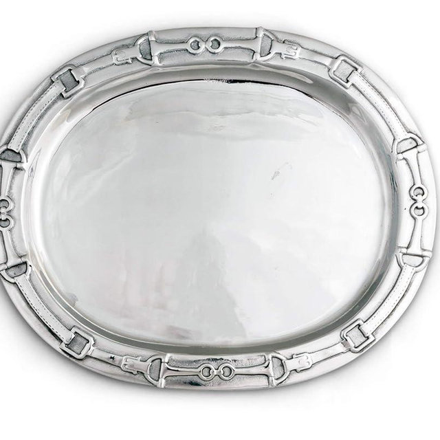 Arthur Court Designs Aluminum Equestrian Horse Bit Polo Style Oval Platter Food Serving Tray Tarnish-Free 19 inch x 14.5 inch