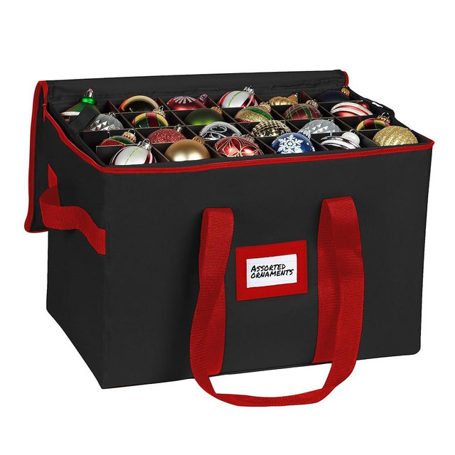 Christmas Ornament Storage Container,Box Stores Up to 96-3 inch ornaments, Adjustable Dividers, Large Organizer Bin to Protect and Store Holiday Décor - Black