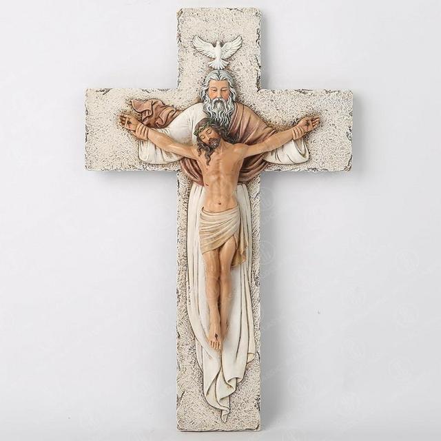BC Catholic Holy Trinity Crucifix Wall Cross, Jesus Christ Inspirational Home Décor, Devout Gifts, 9.5 inch H, Religious Wall Sculpture handpainted by Buildclassic