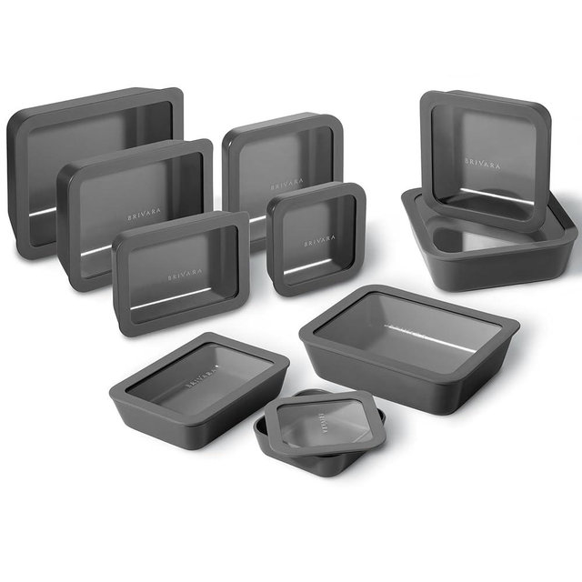 BRIVARA HOME Ceramic Coated Glass Food Storage Containers | No PTFE, PFOA, PFAS, and BPA | Reusable Non Toxic Meal Prep Containers with Glass Lids | Easy To Store | 10 Piece Set [Onyx]