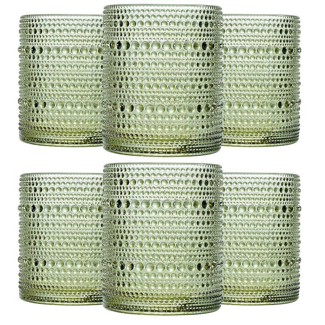 JOVGANK Green Vintage Hobnail Drinking Glasses Set of 6, Embossed Water Tumbler 12oz, Kitchen & Bar Beaded Glass Cups, Beverage Glass Cups for Water, Beer, Juice, Thanksgiving and Christmas Gifts