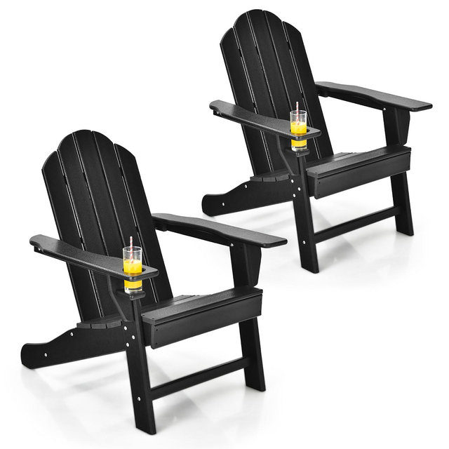 Costway 2PCS Patio Adirondack Chair Weather Resistant Garden Deck W/Cup Holder Black