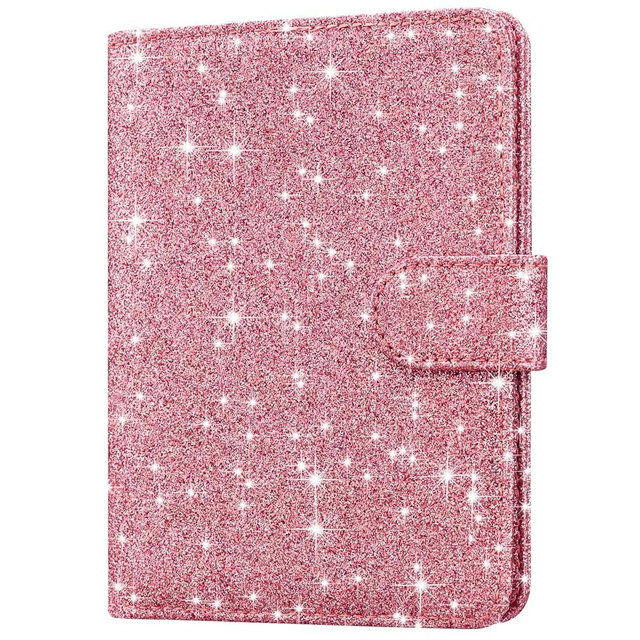 HOTCOOL Passport Holder Travel Essentials Airplane & Cruise Essentials Ship Leather Wallet Cover Case RFID Blocking Women & Men Vacation Travel Accessories Gifts Deals, Glitter - Pink