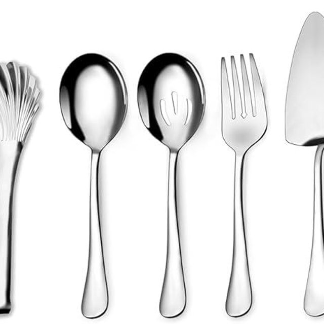 Stainless Steel Serving Utensils Set, 10-Piece Hostess Collection, Includes Spoons, Forks, Tongs, Ladle and Pie Server