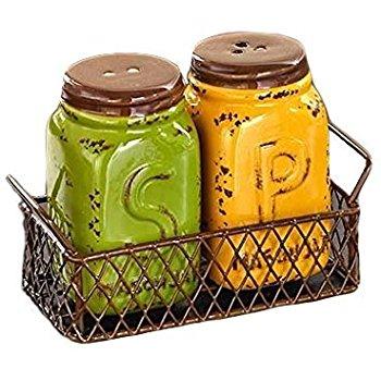 Mason Salt And Pepper Shakers Set Country Stoneware Fun Jar Kitchen Gadget
