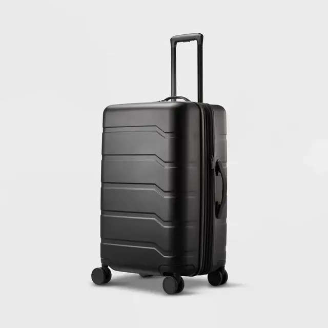 Hardside Medium Checked Spinner Suitcase Black - Open Story™️